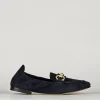 Mocassino tacco 1 cm blu camoscio