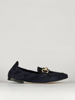 Mocassino tacco 1 cm blu camoscio