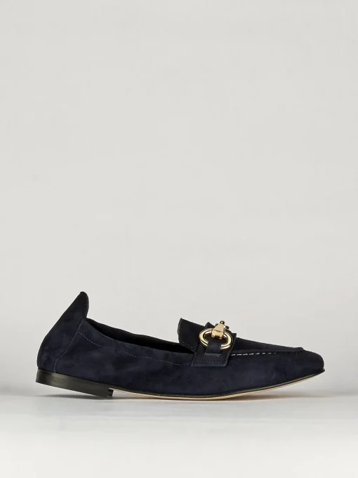 Mocassino tacco 1 cm blu camoscio