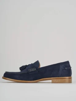 Mocassino tacco 1 cm blu camoscio