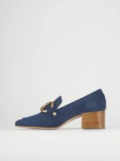 Mocassino tacco 6 cm blu camoscio