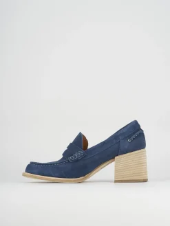 Mocassino tacco 6 cm blu camoscio