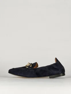 Mocassino tacco 1 cm blu camoscio
