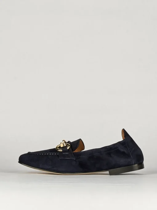 Mocassino tacco 1 cm blu camoscio