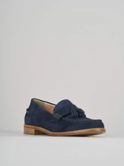 Mocassino tacco 1 cm blu camoscio