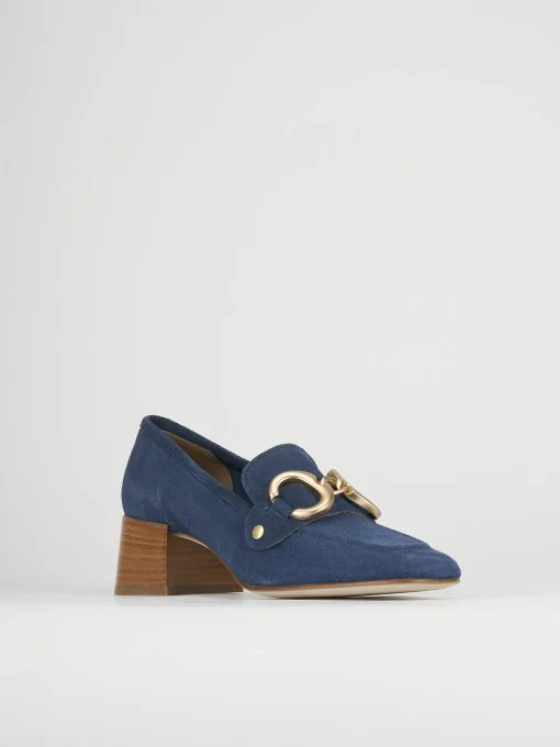Mocassino tacco 6 cm blu camoscio
