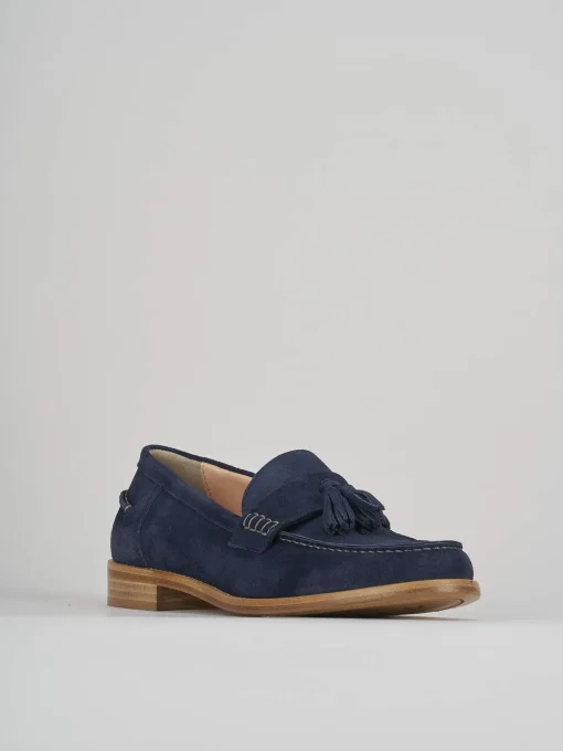 Mocassino tacco 1 cm blu camoscio