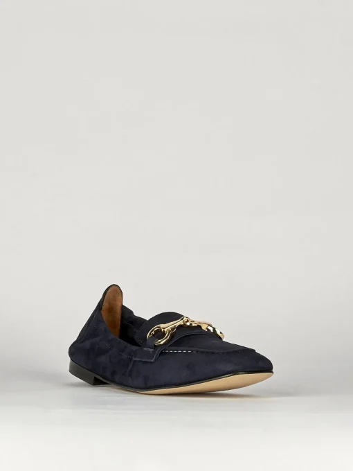Mocassino tacco 1 cm blu camoscio