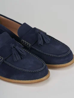 Mocassino tacco 1 cm blu camoscio