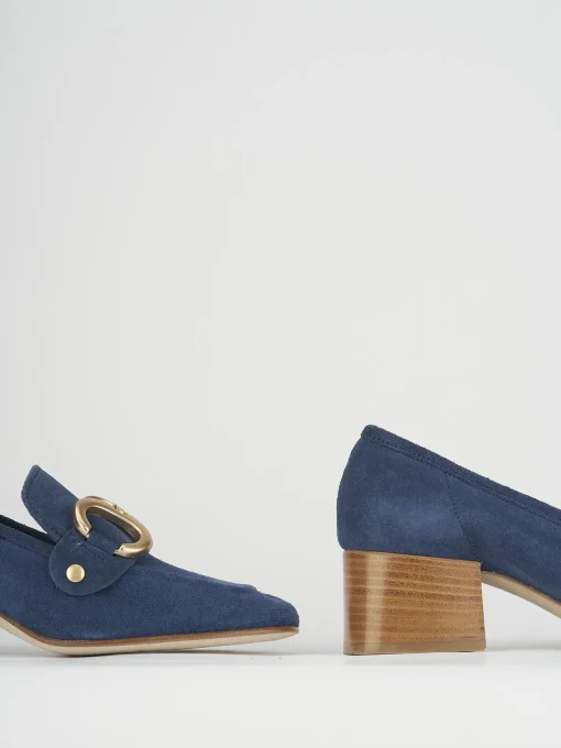 Mocassino tacco 6 cm blu camoscio