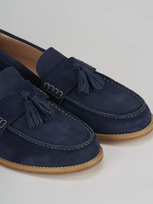 Mocassino tacco 1 cm blu camoscio