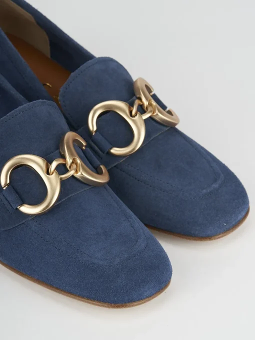 Mocassino tacco 6 cm blu camoscio