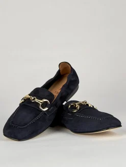 Mocassino tacco 1 cm blu camoscio