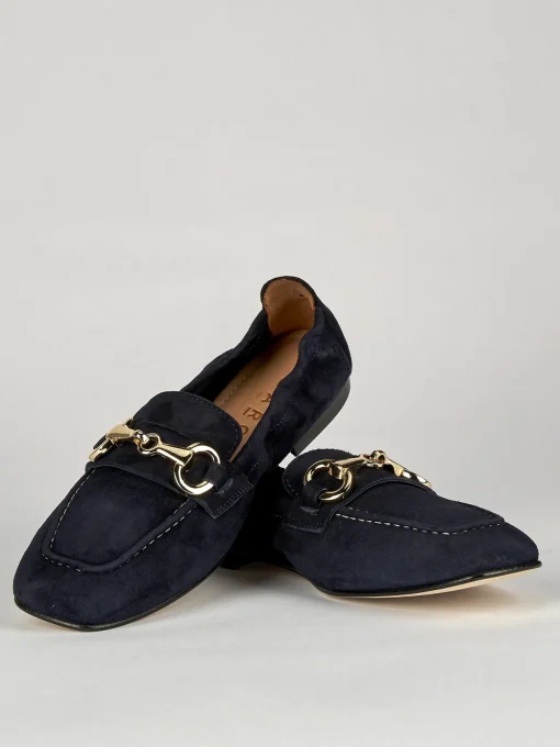 Mocassino tacco 1 cm blu camoscio