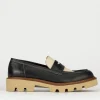 Mocassino tacco 1 cm blu pelle