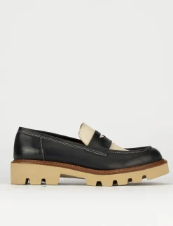 Mocassino tacco 1 cm blu pelle