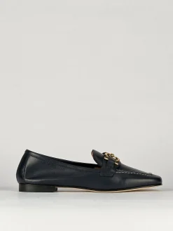 Mocassino tacco 1 cm blu pelle