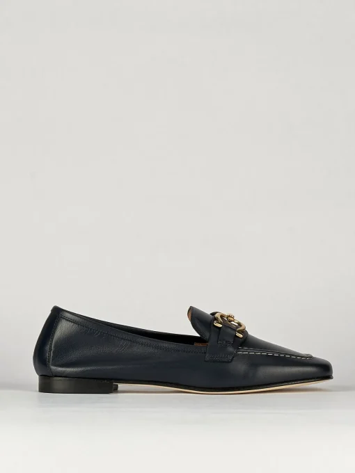 Mocassino tacco 1 cm blu pelle