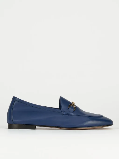Mocassino tacco 1 cm blu pelle