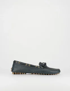 Mocassino tacco 1 cm blu pelle