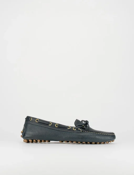 Mocassino tacco 1 cm blu pelle