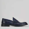 Mocassino tacco 2 cm blu pelle