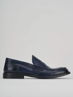 Mocassino tacco 2 cm blu pelle