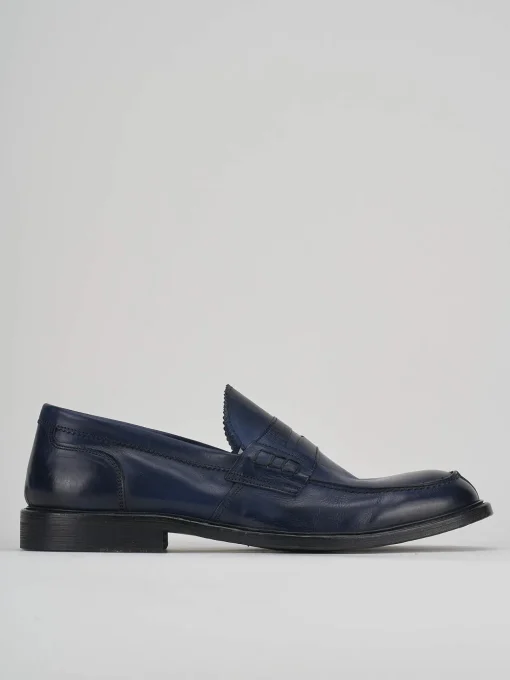 Mocassino tacco 2 cm blu pelle