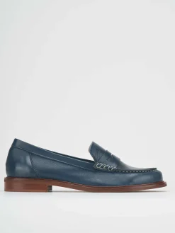 Mocassino tacco 1 cm blu pelle