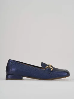 Mocassino tacco 2 cm blu pelle