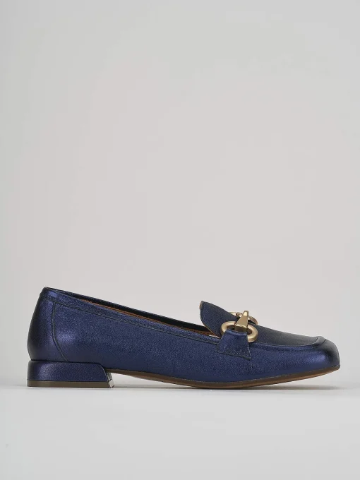 Mocassino tacco 2 cm blu pelle