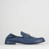 Mocassino tacco 1 cm blu pelle