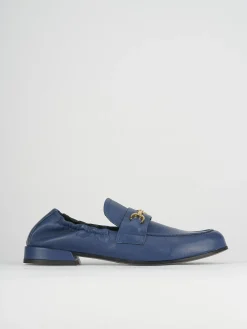 Mocassino tacco 1 cm blu pelle