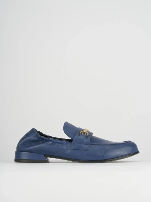 Mocassino tacco 1 cm blu pelle