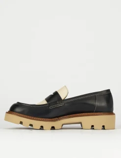 Mocassino tacco 1 cm blu pelle