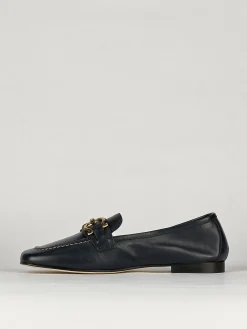 Mocassino tacco 1 cm blu pelle