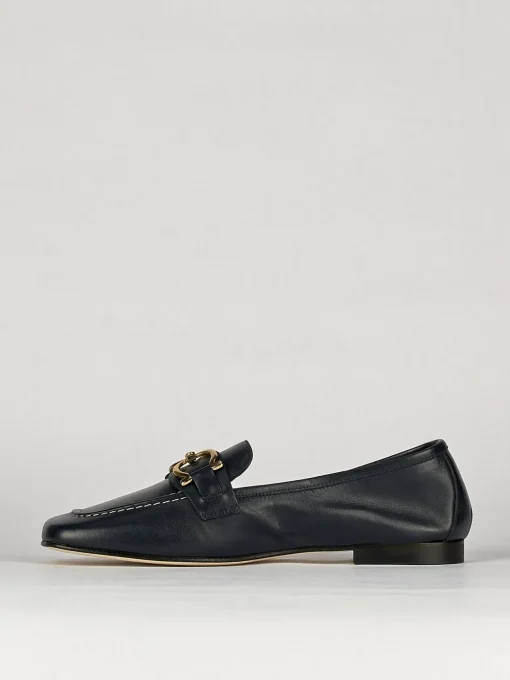 Mocassino tacco 1 cm blu pelle