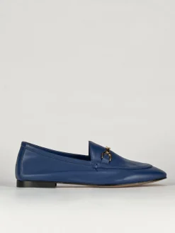 Mocassino tacco 1 cm blu pelle