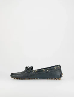 Mocassino tacco 1 cm blu pelle