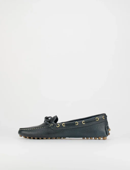 Mocassino tacco 1 cm blu pelle