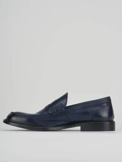 Mocassino tacco 2 cm blu pelle