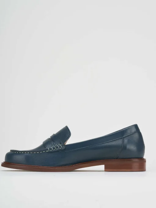 Mocassino tacco 1 cm blu pelle
