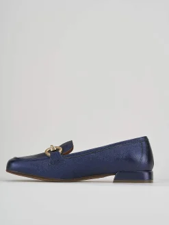 Mocassino tacco 2 cm blu pelle