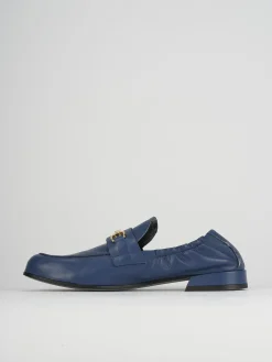 Mocassino tacco 1 cm blu pelle