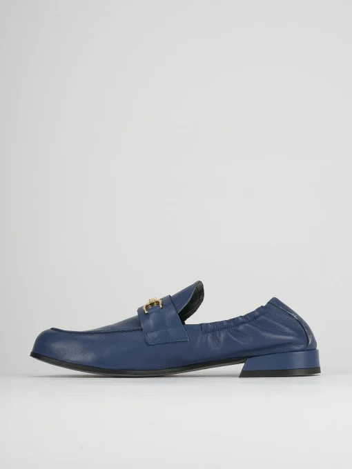 Mocassino tacco 1 cm blu pelle