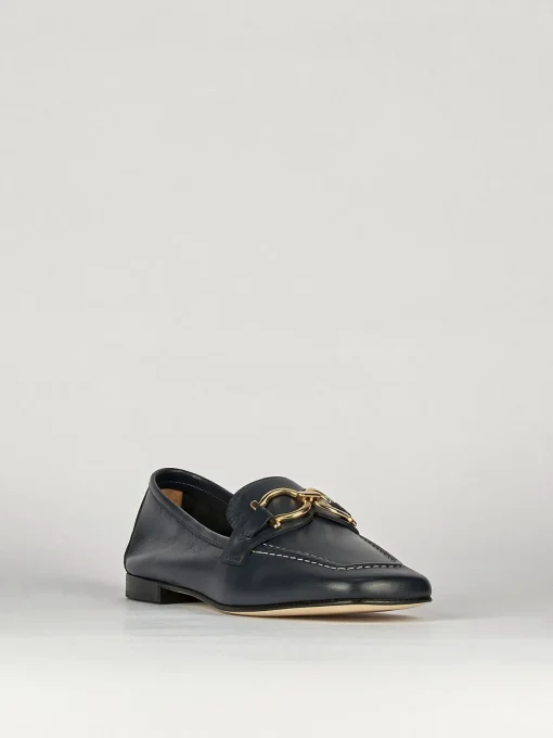Mocassino tacco 1 cm blu pelle