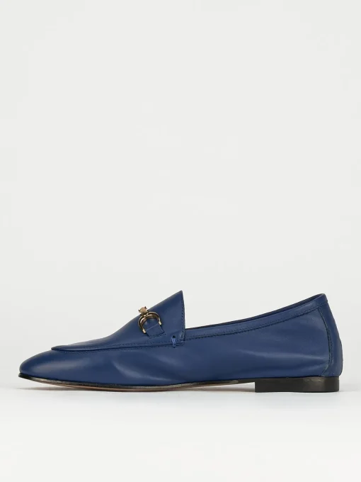 Mocassino tacco 1 cm blu pelle