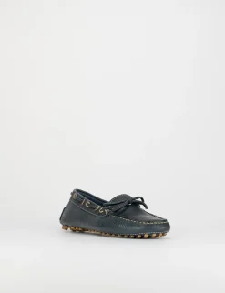 Mocassino tacco 1 cm blu pelle