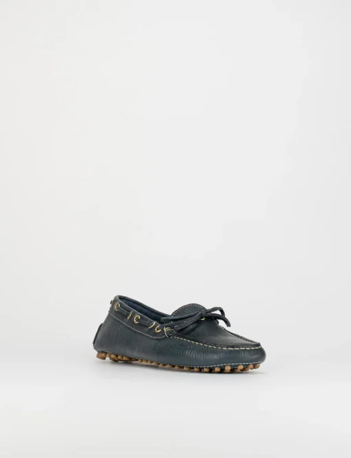 Mocassino tacco 1 cm blu pelle