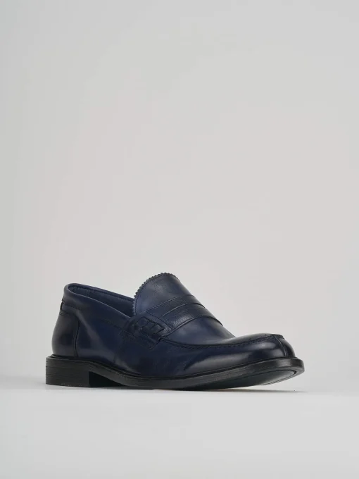 Mocassino tacco 2 cm blu pelle